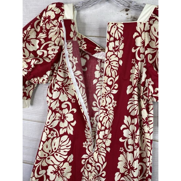Royal Creations Hawaiian Dress L Red Hibiscus Muumuu Maxi Ruffle On/Off Shoulde - Picture 11 of 11